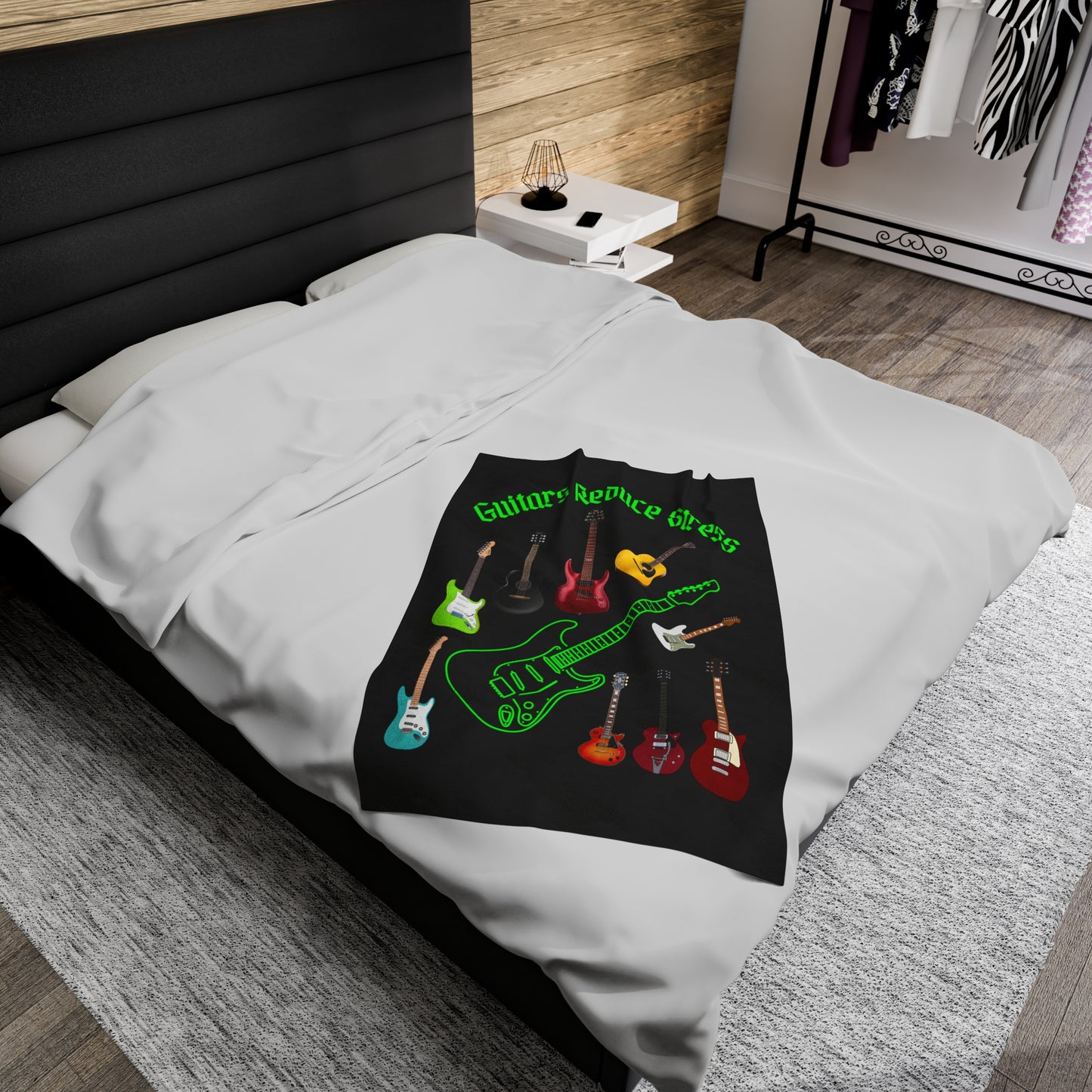 Guitars-reduce-stress--Velveteen Plush Blanket