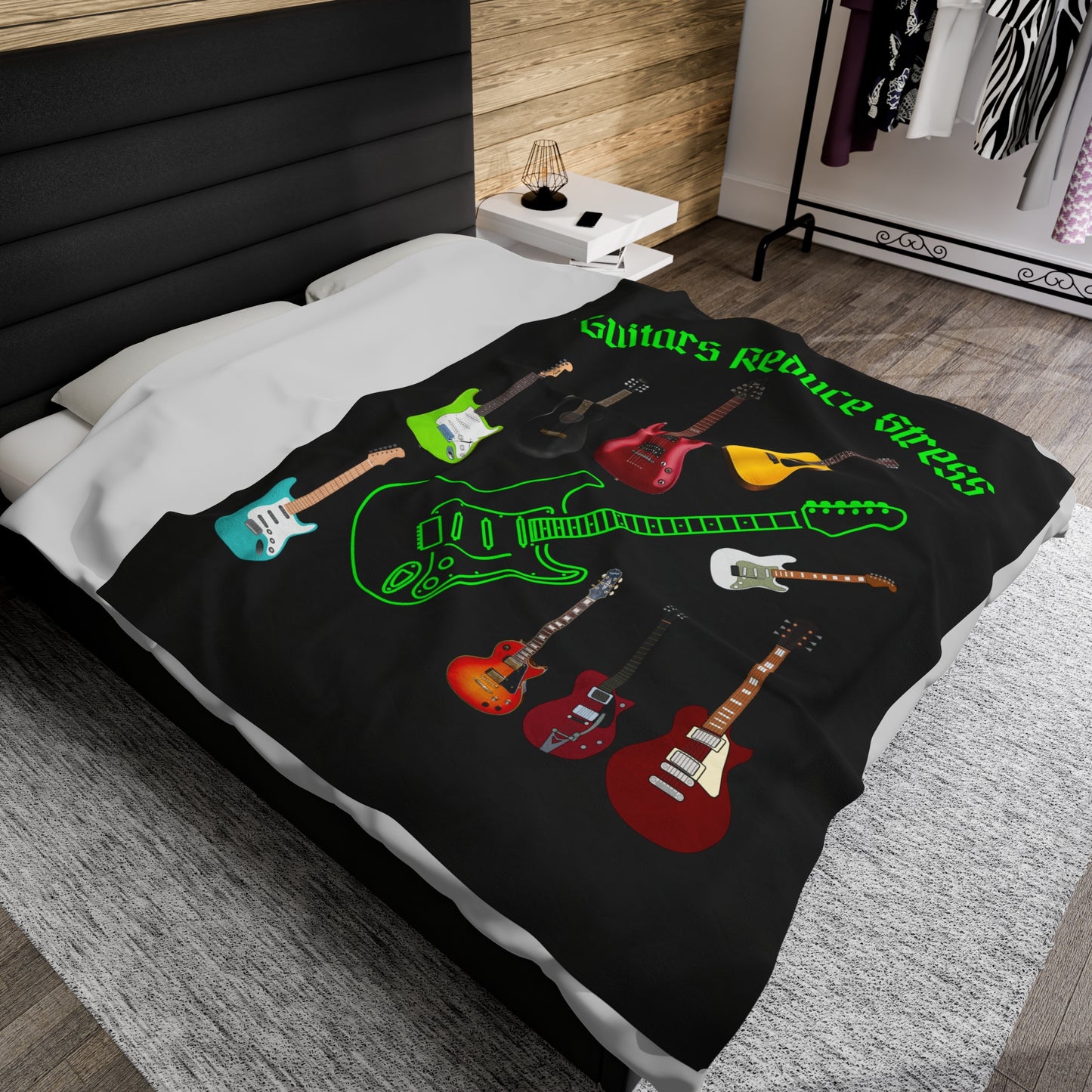 Guitars-reduce-stress--Velveteen Plush Blanket
